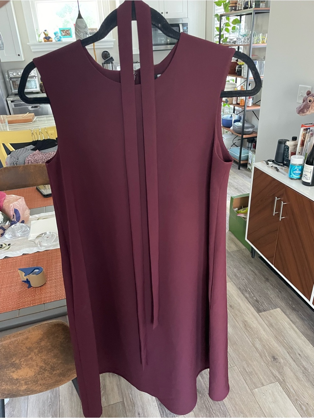 Uniqlo Sleeveless Tie-Neck Midi Dress in Plum